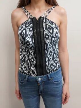 Vintage Bebe Geometric & Metallic Strappy bodysuit